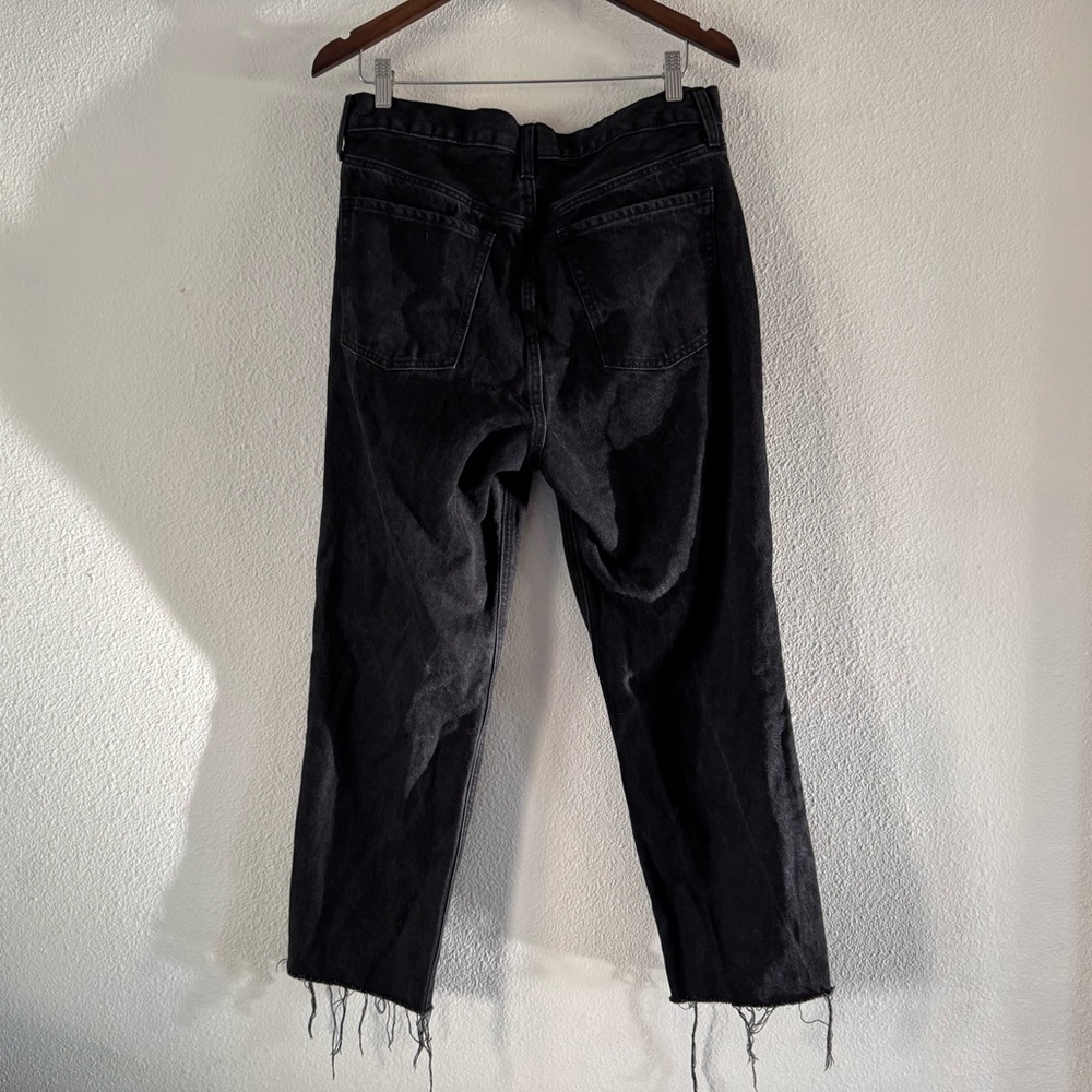 OLD NAVY Sky-Hi Straight Jeans Size 12 Extra High Rise Black Raw Hem Button Fly - Picture 7 of 16